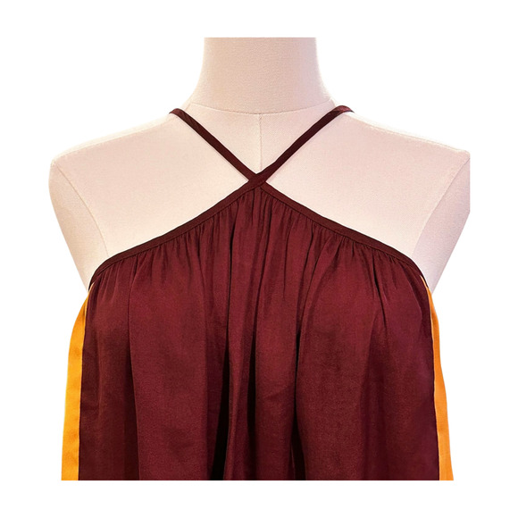 Banana Republic Silky Burgundy Golden Yellow Flowy Halter Spaghetti Strap Small - Picture 2 of 8